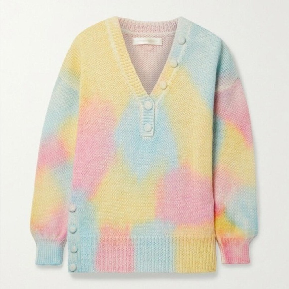 LoveShackFancy Naveen V-Neck‎ Pullover Sweater Fairy Pastel Multicolor Size M - Picture 5 of 9